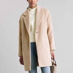 Elizabeth And James Buff Beige One Button Tie Belt Long Dress Coat L Tan Jacket